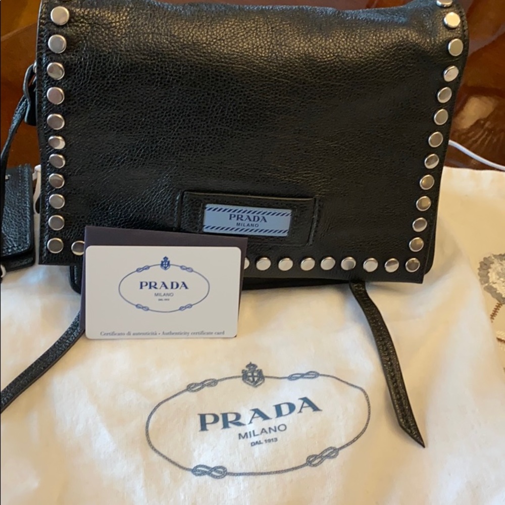 Prada studded leather shoulder bag in Black - Picture 12 of 14